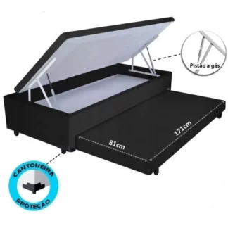 BOX BAÚ GRÃ LUXO SOLTEIRO COM AUXILIAR 88X188X